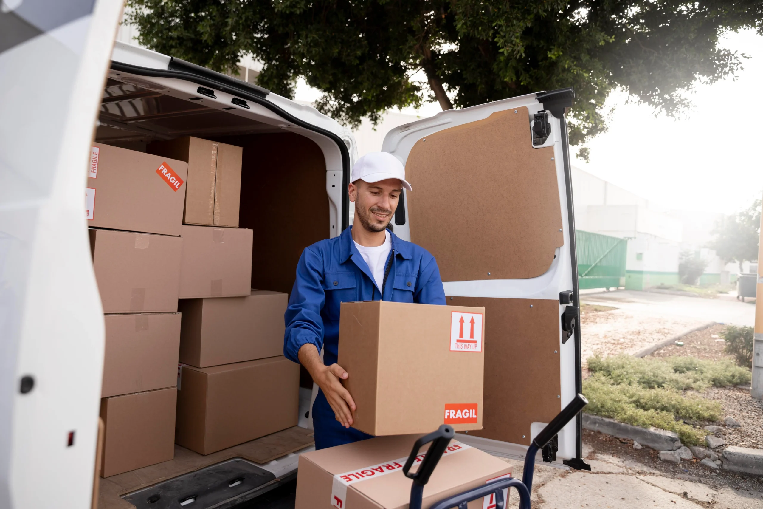 Easy Move movers organizing office furniture and equipment for relocation
